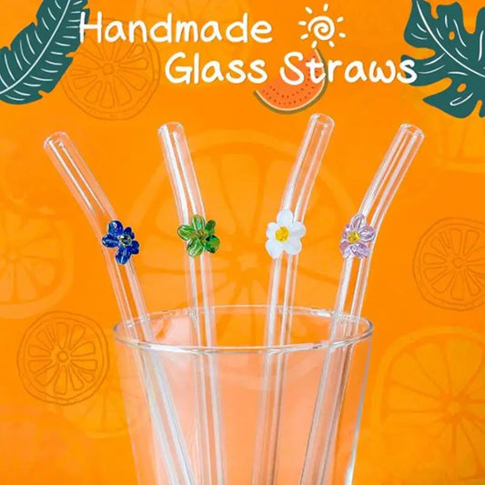 Reusable Glass Straws Shatter Resistant Bend Straws With Cleaning Brush For Drinks suit for Cocktail Milkshake Juice
