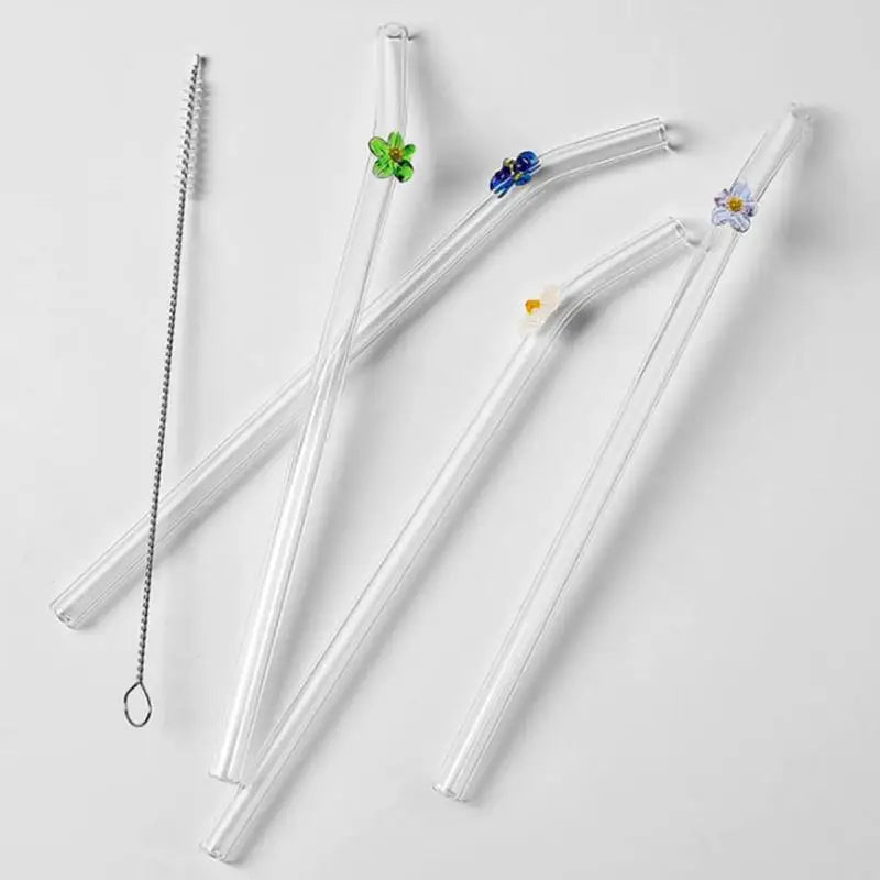 Reusable Glass Straws Shatter Resistant Bend Straws With Cleaning Brush For Drinks suit for Cocktail Milkshake Juice